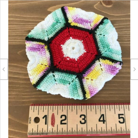 Hand Crochet Granny Square Multi Color Cotton 5.5" Pot Holder Trivet - Picture 2 of 3